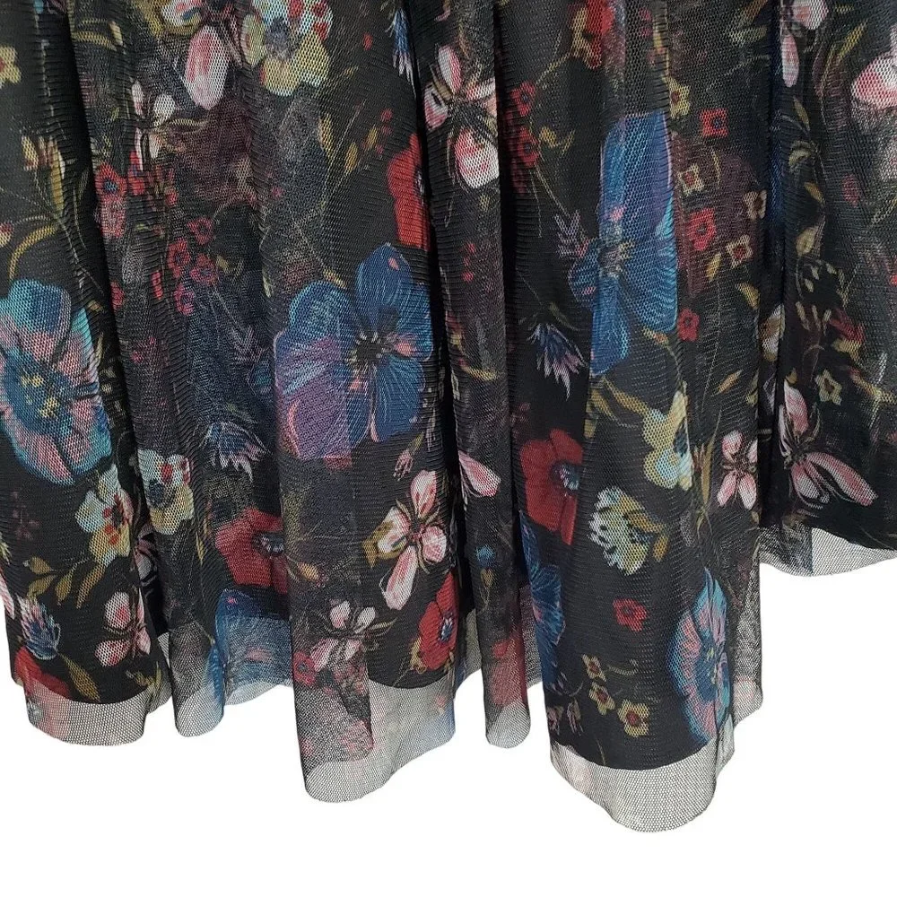 Lauren Conrad x Disney Size 10 Dress Tulle Overlay Fit Flare Midi Hi Lo Floral - Picture 14 of 15
